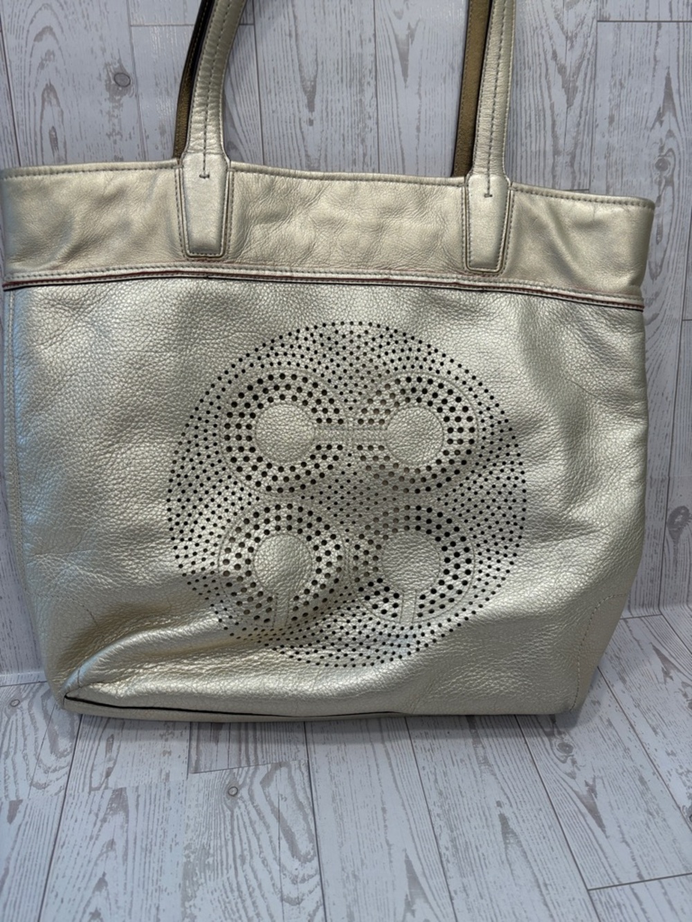 Coach Metallic Gold Perforated Logo Tote